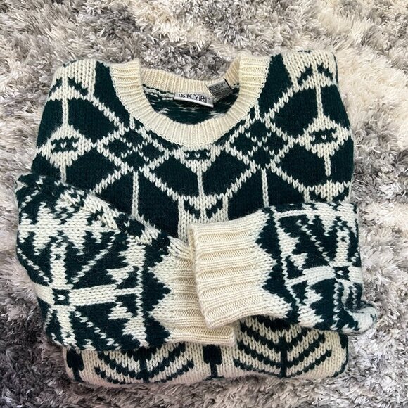 Vintage 100% Shetland Wool Oversized Nordic Ski Sweater - Picture 5 of 8